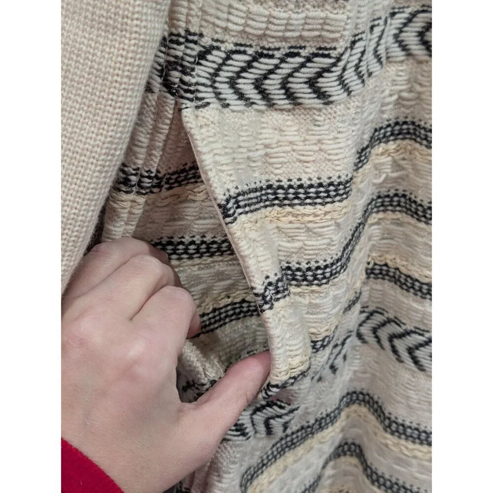 Tory Burch Jacquard Knit Wool Blend Sweater Coat Sz L Hook Eye Close Luxury FLAW